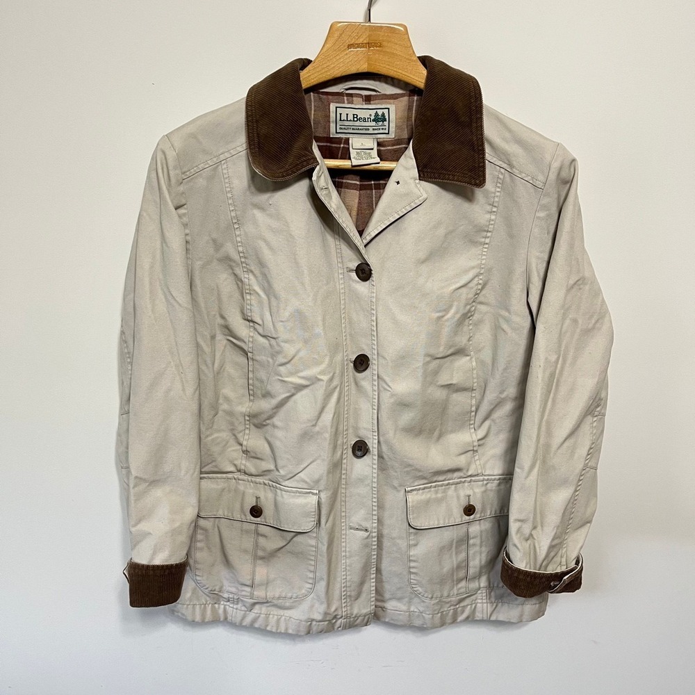 Vtg L.L.Bean Women's Barn Coat Chore Jacket Canvas Corduroy Flannel Lined LP